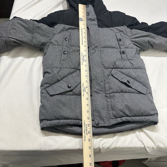 ZeroXposur Boys Winter Puffer Jacket Gray Black Hooded Fleece Lined Size L 10/12 - Picture 10 of 11